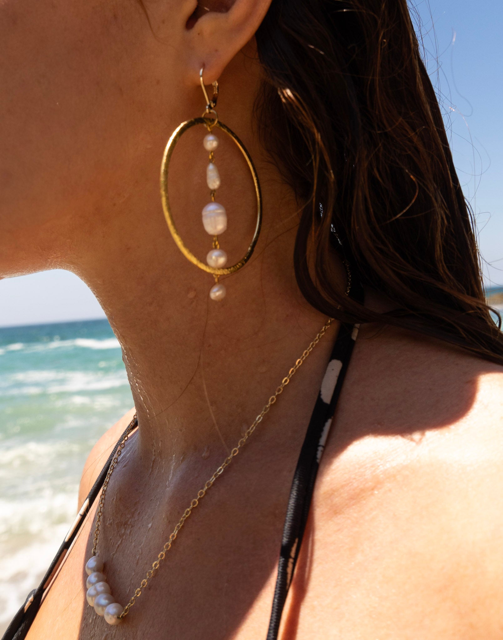 Hoop Pearl Drop Earrings