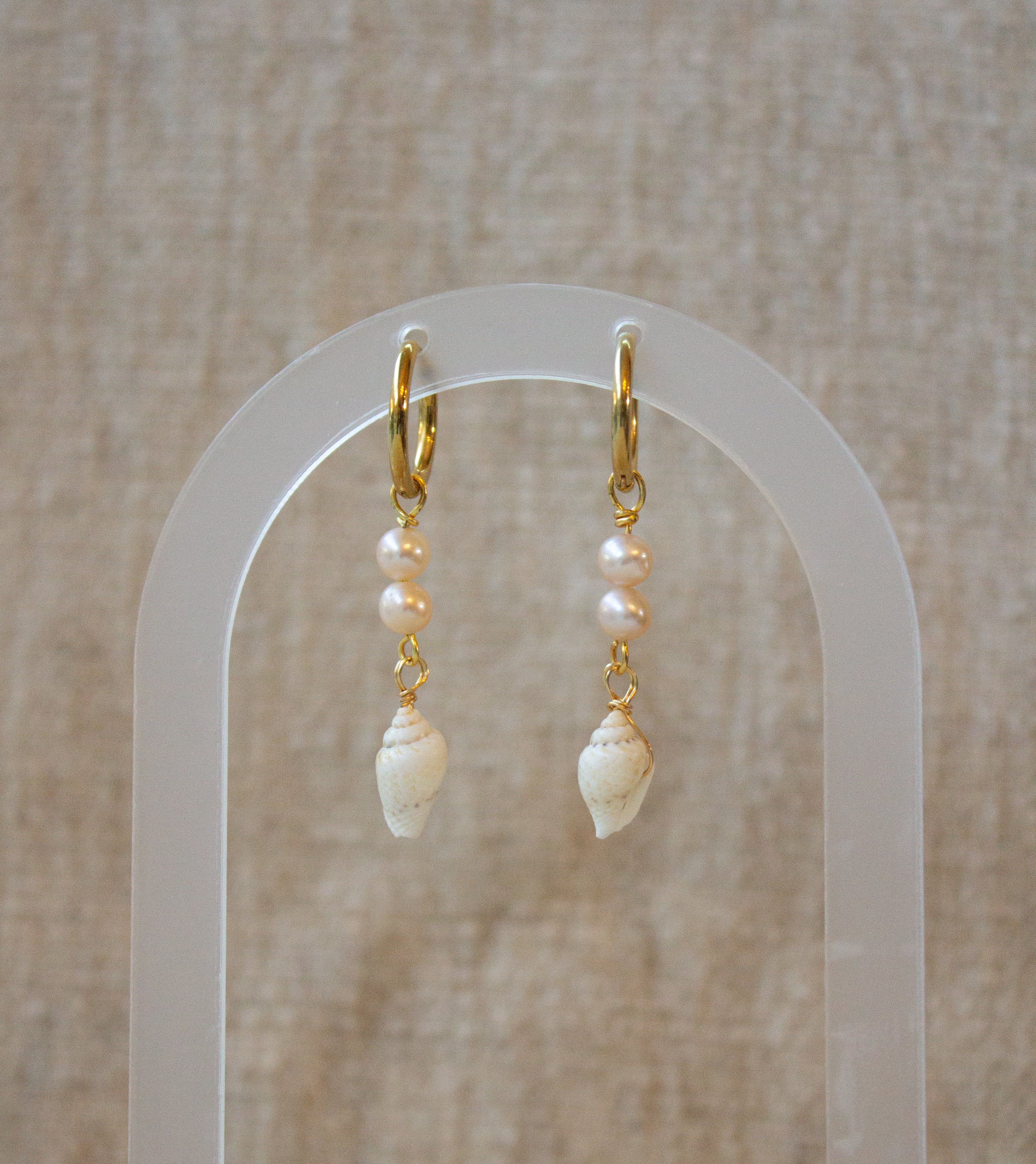Pearl and Shell Dangle Earrings