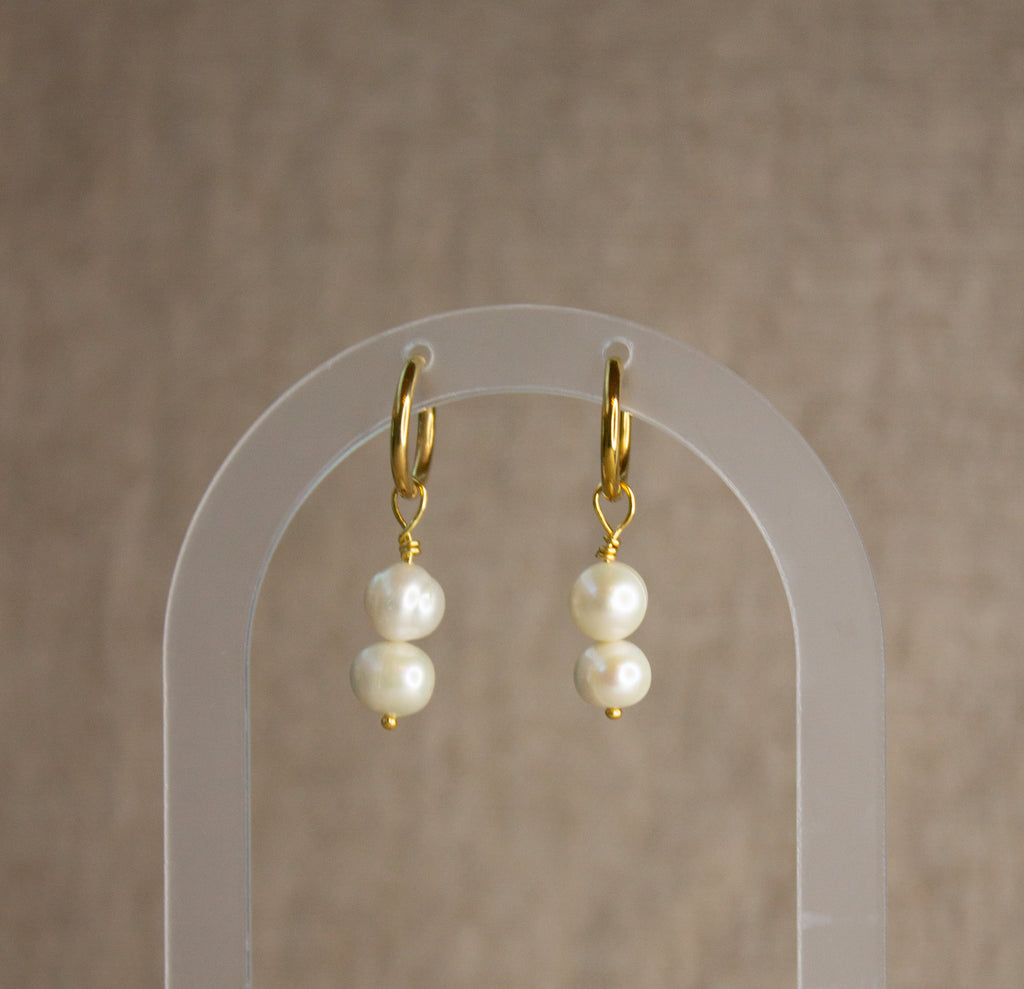 Double Pearl Hoop Earrings